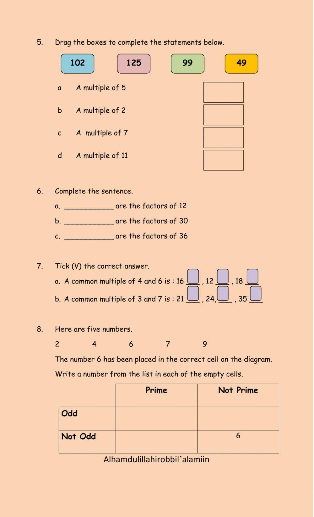 Odd Even Factors Multiple Square and Prime Number