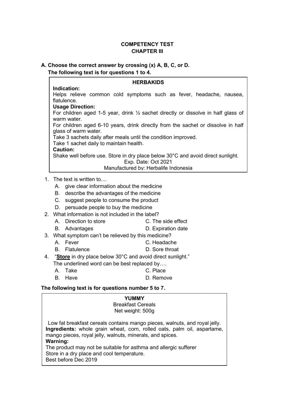 Competency Test Chapter 3 worksheet | Live Worksheets