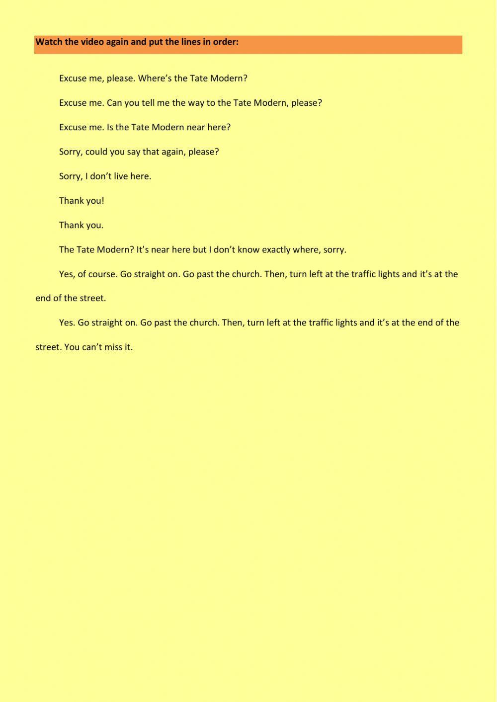 Giving directions - Video activity