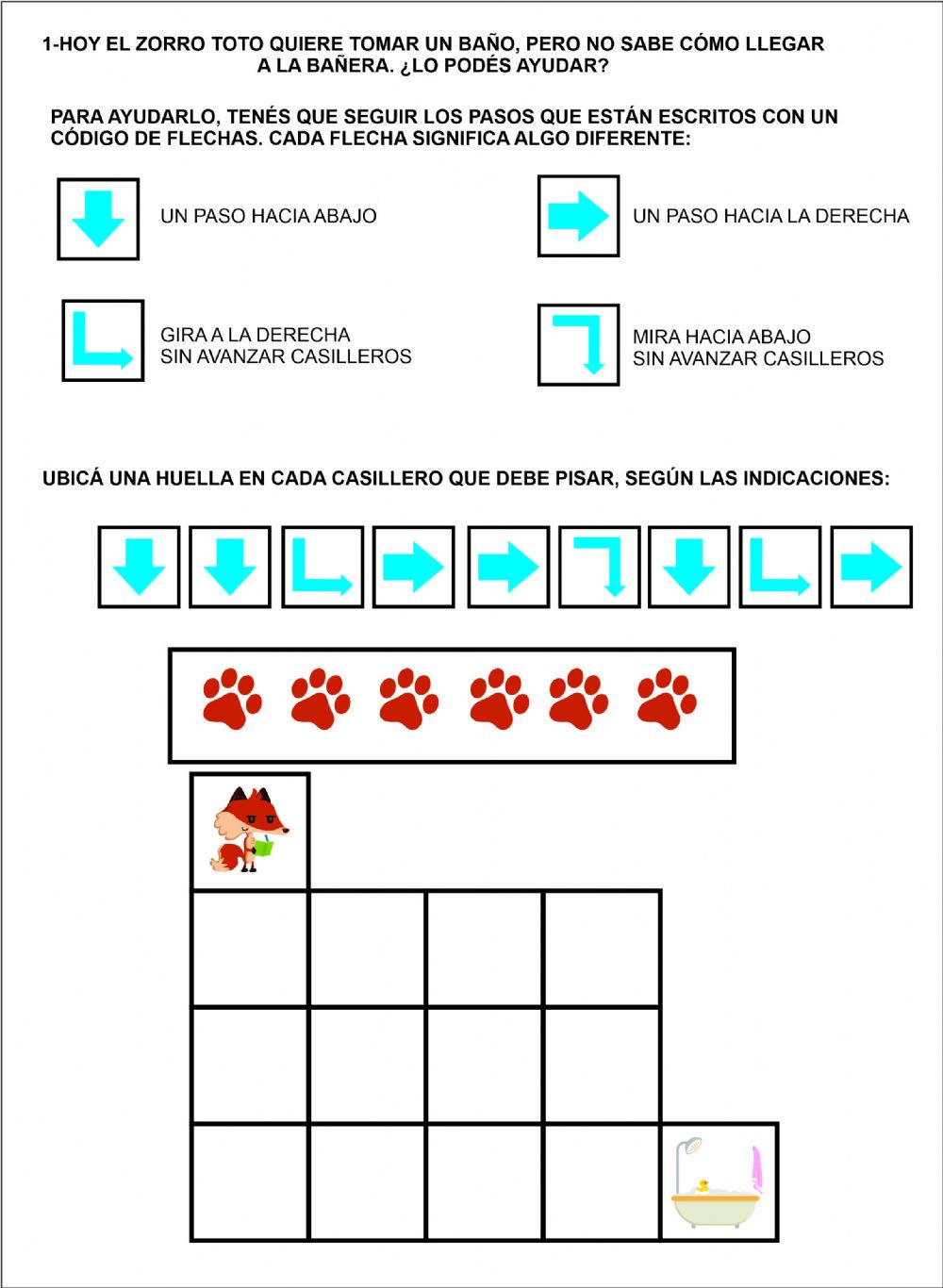 Ubicar las huellas según las flechas