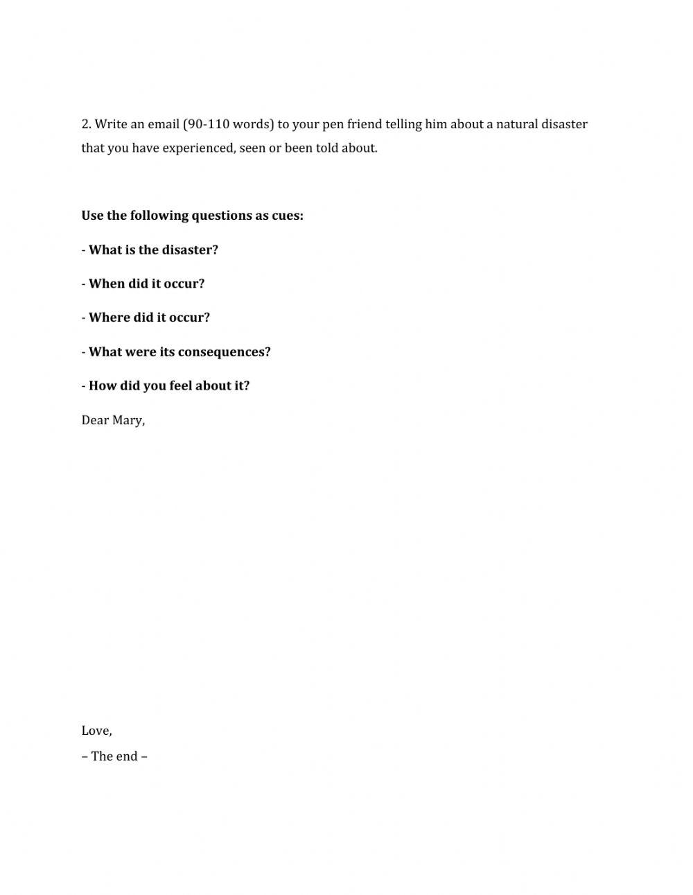 Lớp 8 - Unit 9 NATURAL DISASTERS-WRITING -