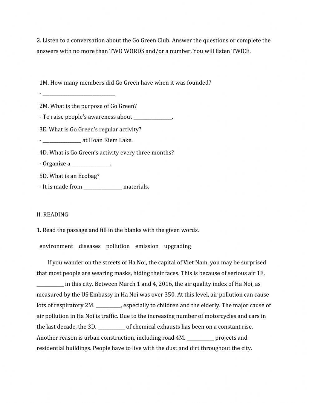 Lớp 8 - Kiểm tra 45 phút số 3 (Unit 7, 8) -