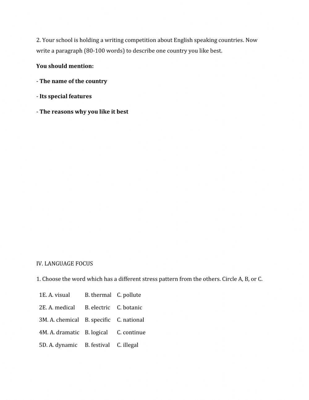 Lớp 8 - Kiểm tra 45 phút số 3 (Unit 7, 8) -