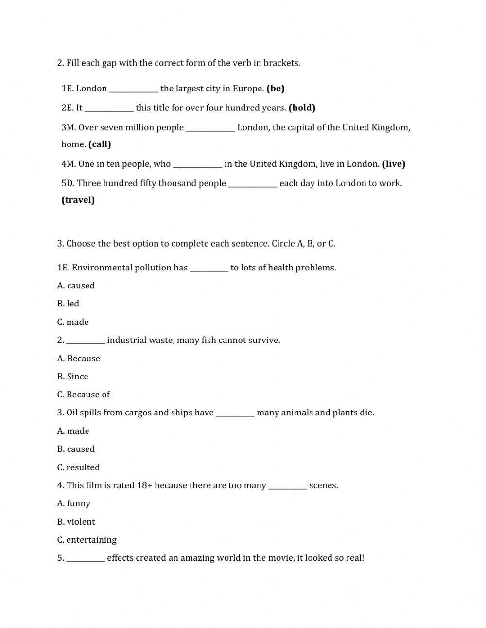 Lớp 8 - Kiểm tra 45 phút số 3 (Unit 7, 8) -