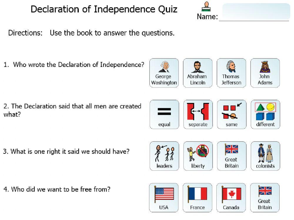 declaration of independence quiz 5th grade pdf