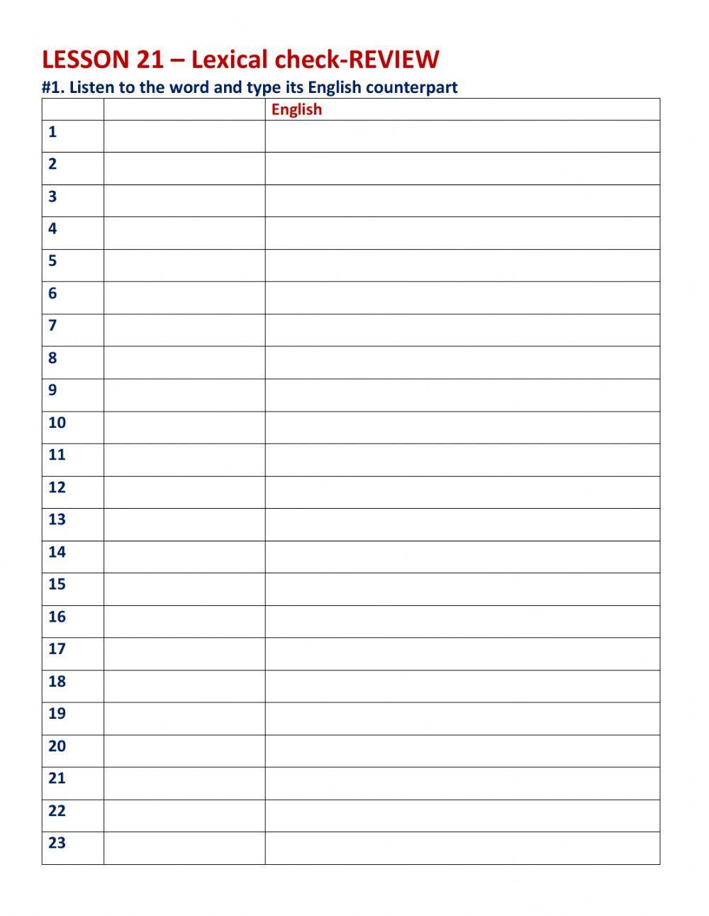 L.21 lexical review L.21 lexical review