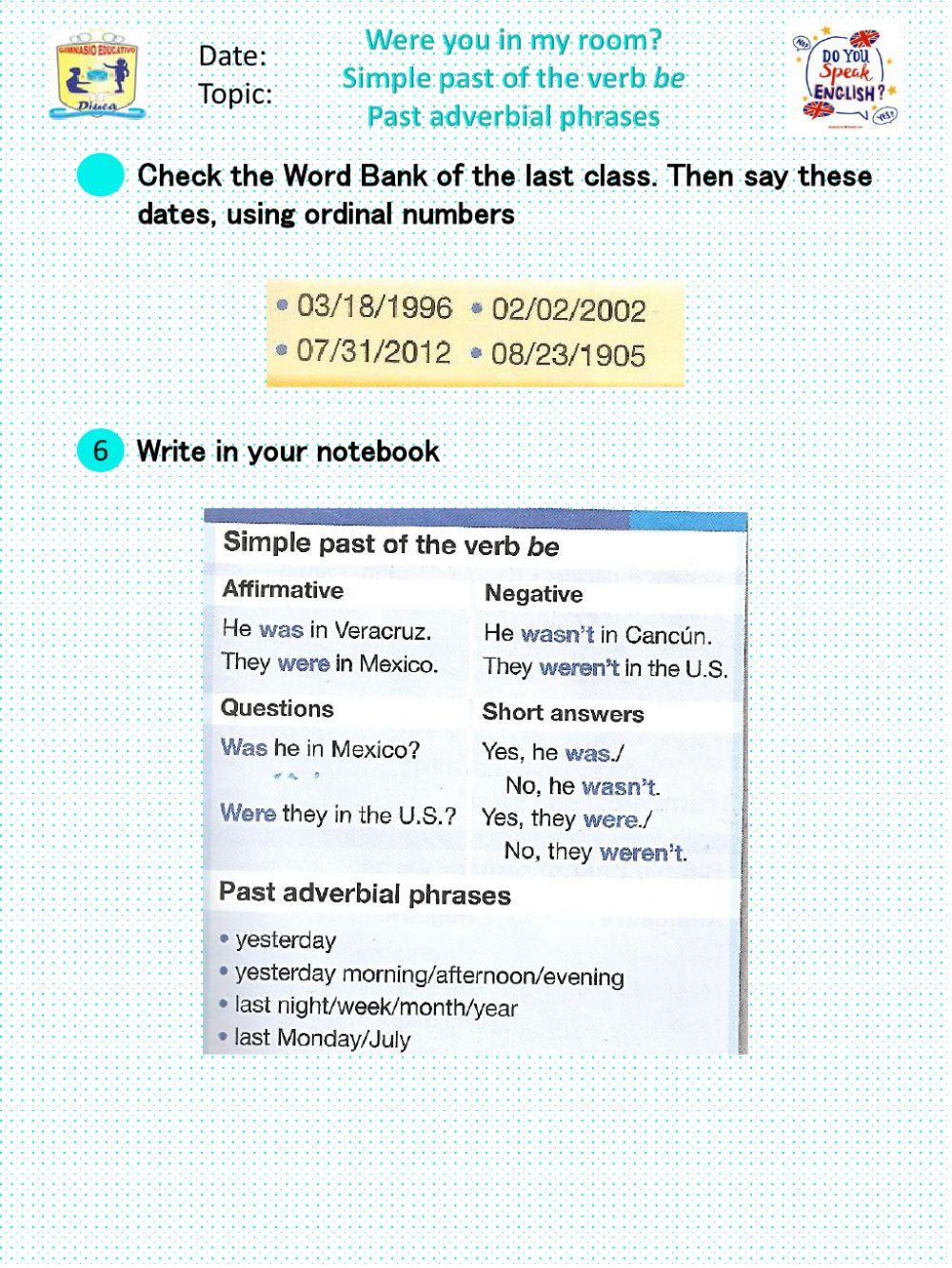 Simple past of the verb be 2