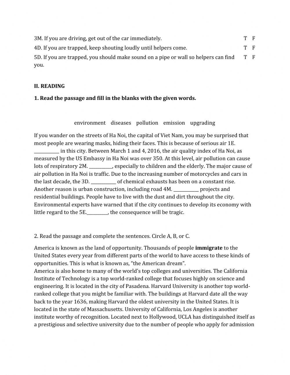 Lớp 8 - Kiểm tra 45 phút số 3 (Unit 7, 8, 9)