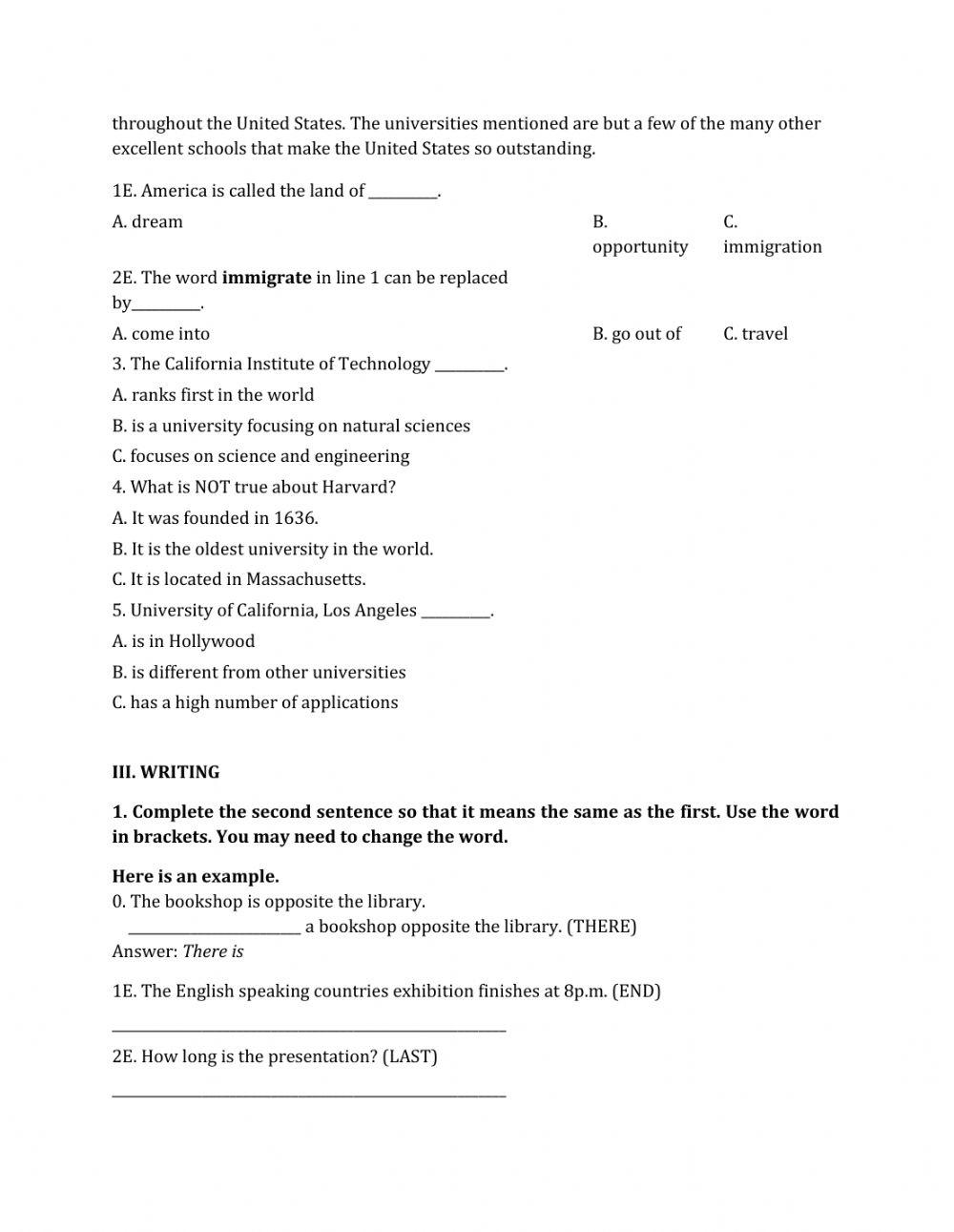 Lớp 8 - Kiểm tra 45 phút số 3 (Unit 7, 8, 9)