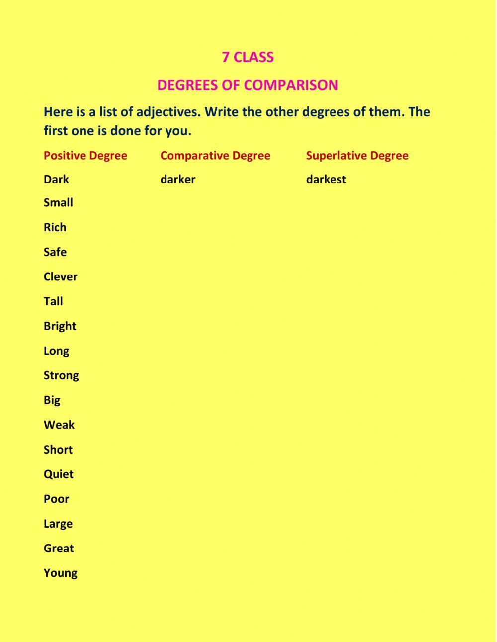 7 class comparative degrees