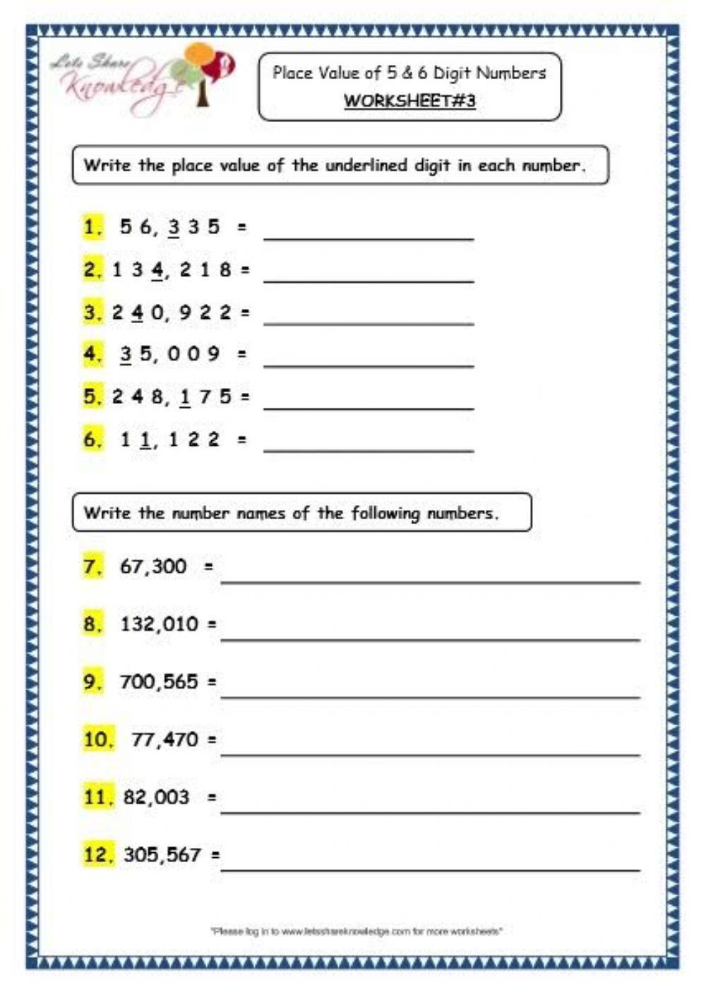 Place value of 6 digit