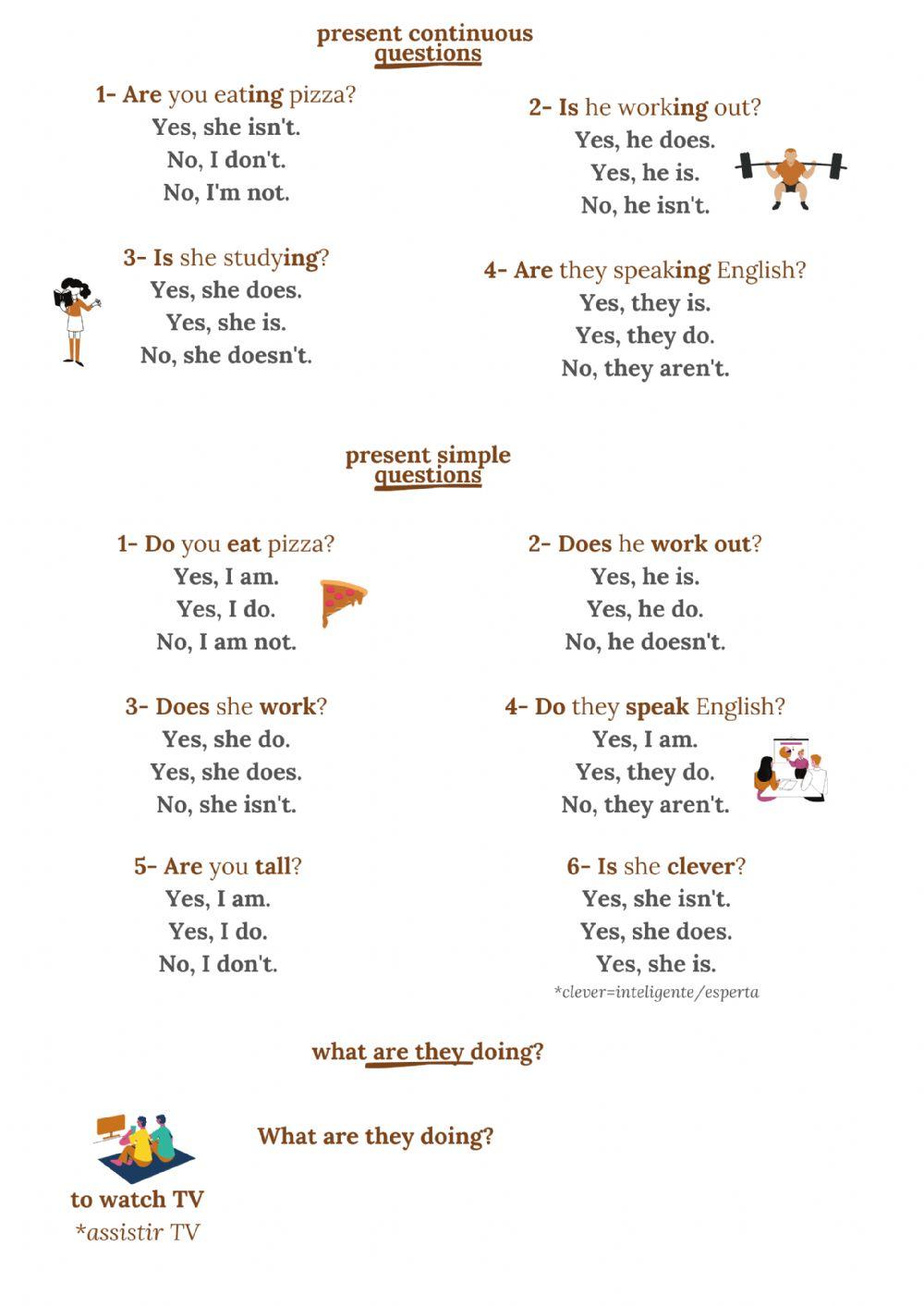 Present simple and present continuous questions interactive worksheet ...