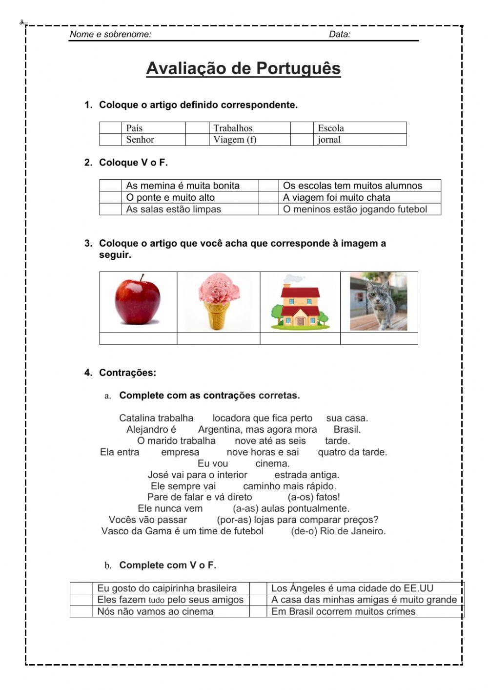 Prova: tempos verbais - horas -artigos e contrações