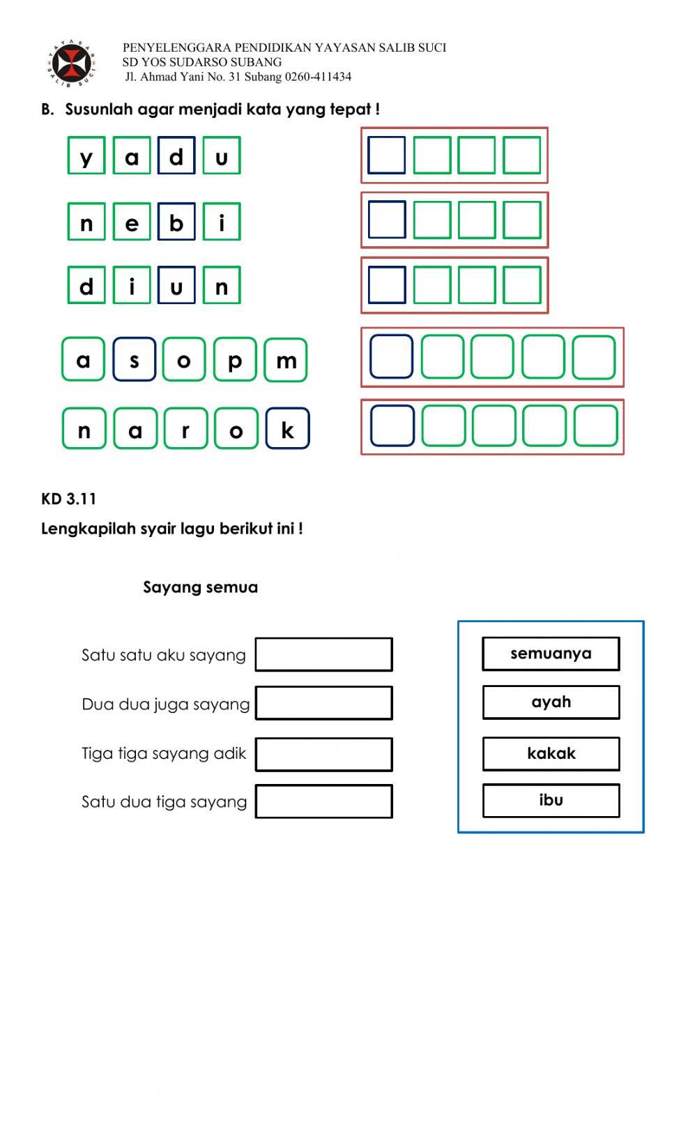 Ulangan Bahasa Indonesia Tema 1 KD 3.3 dan KD 3.11