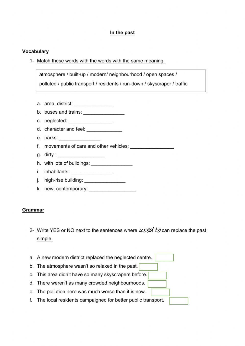 used to- would- simple past