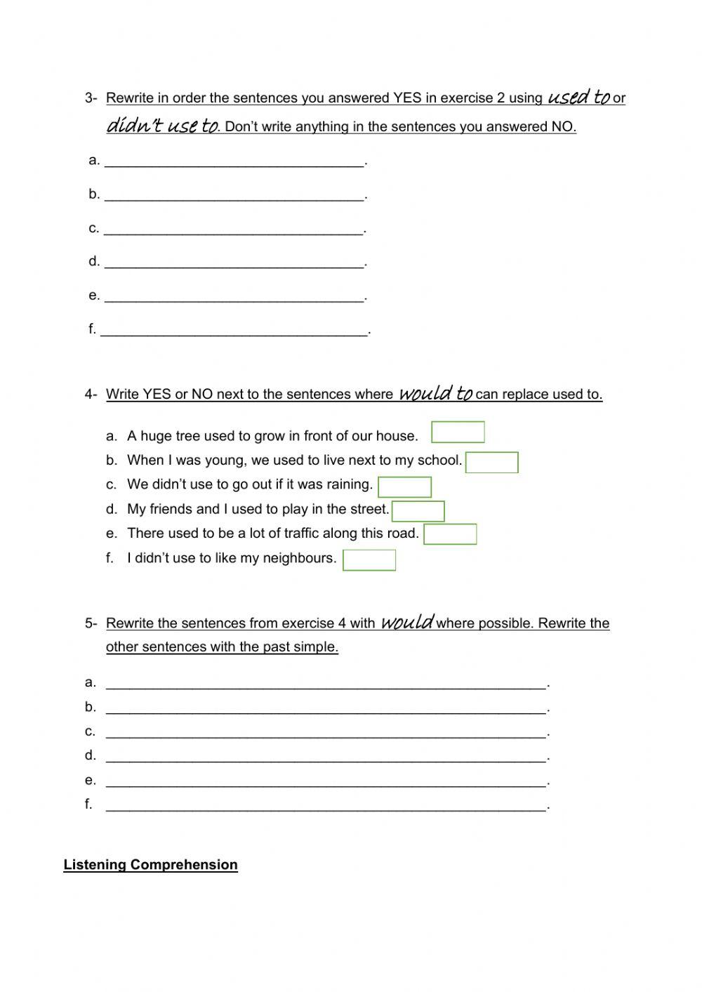 used to- would- simple past