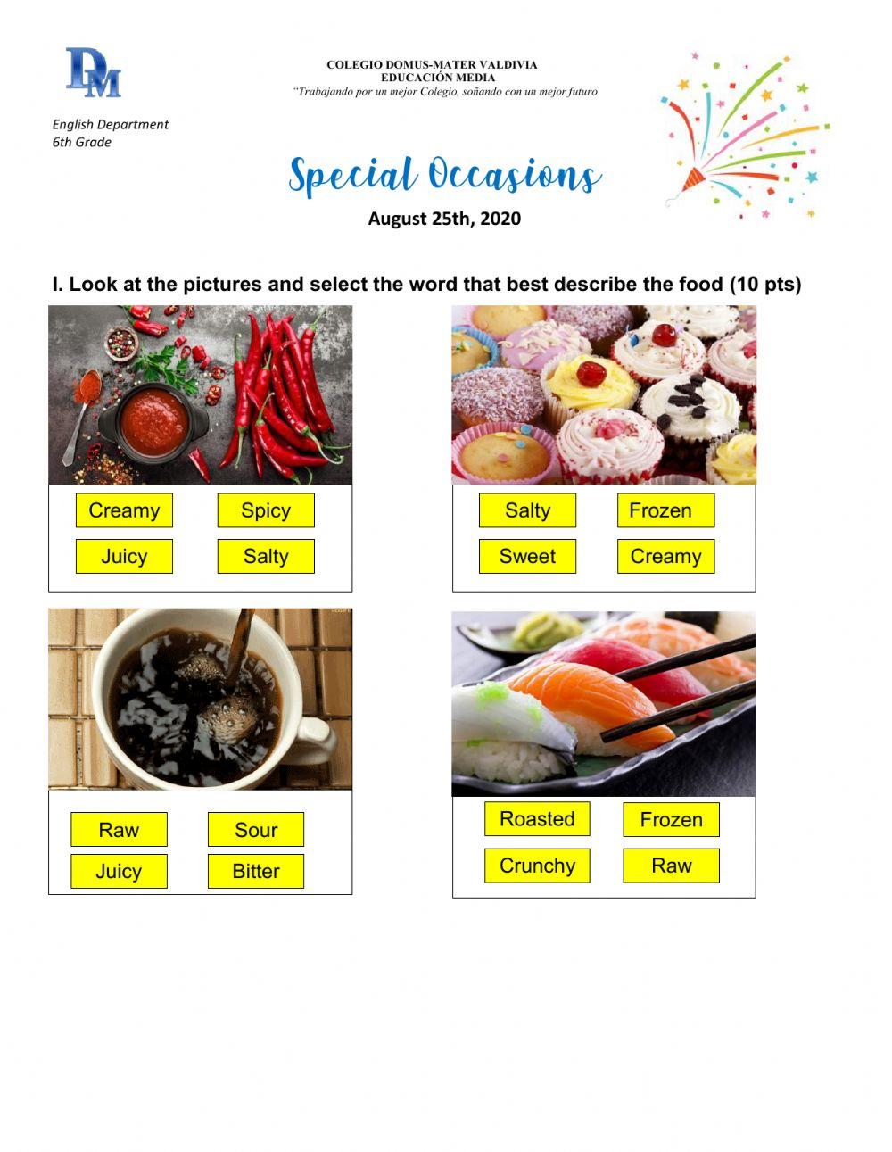 Adjectives to describe food