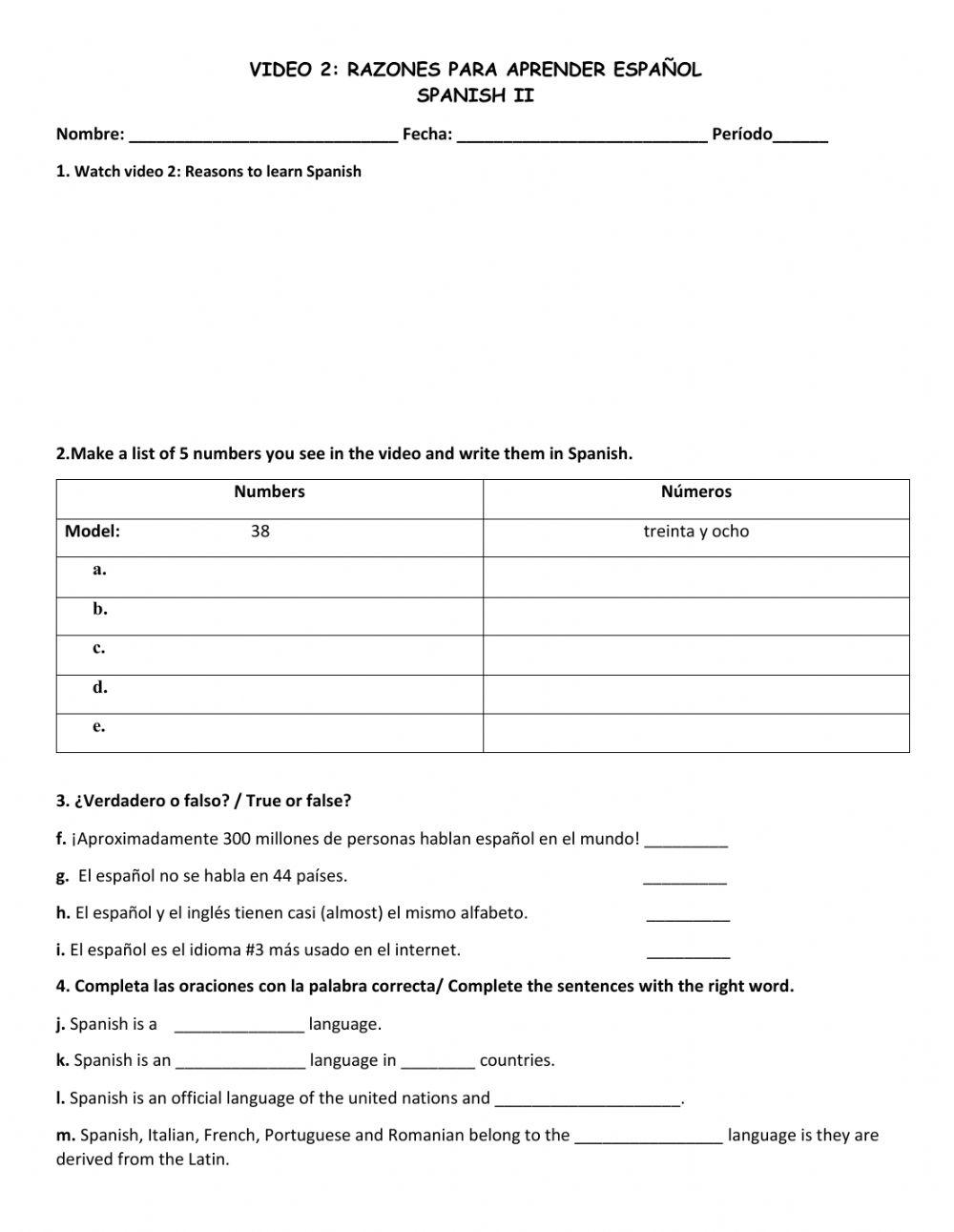 Reasons to learn Spanish online exercise for Live Worksheets