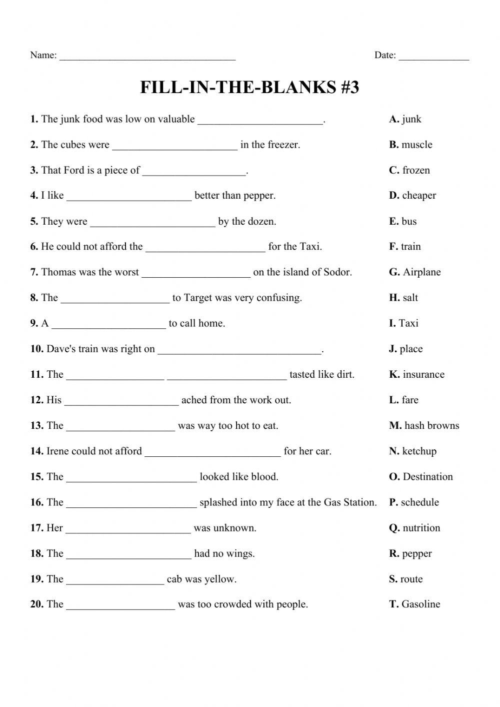 Fill In The Blanks -3