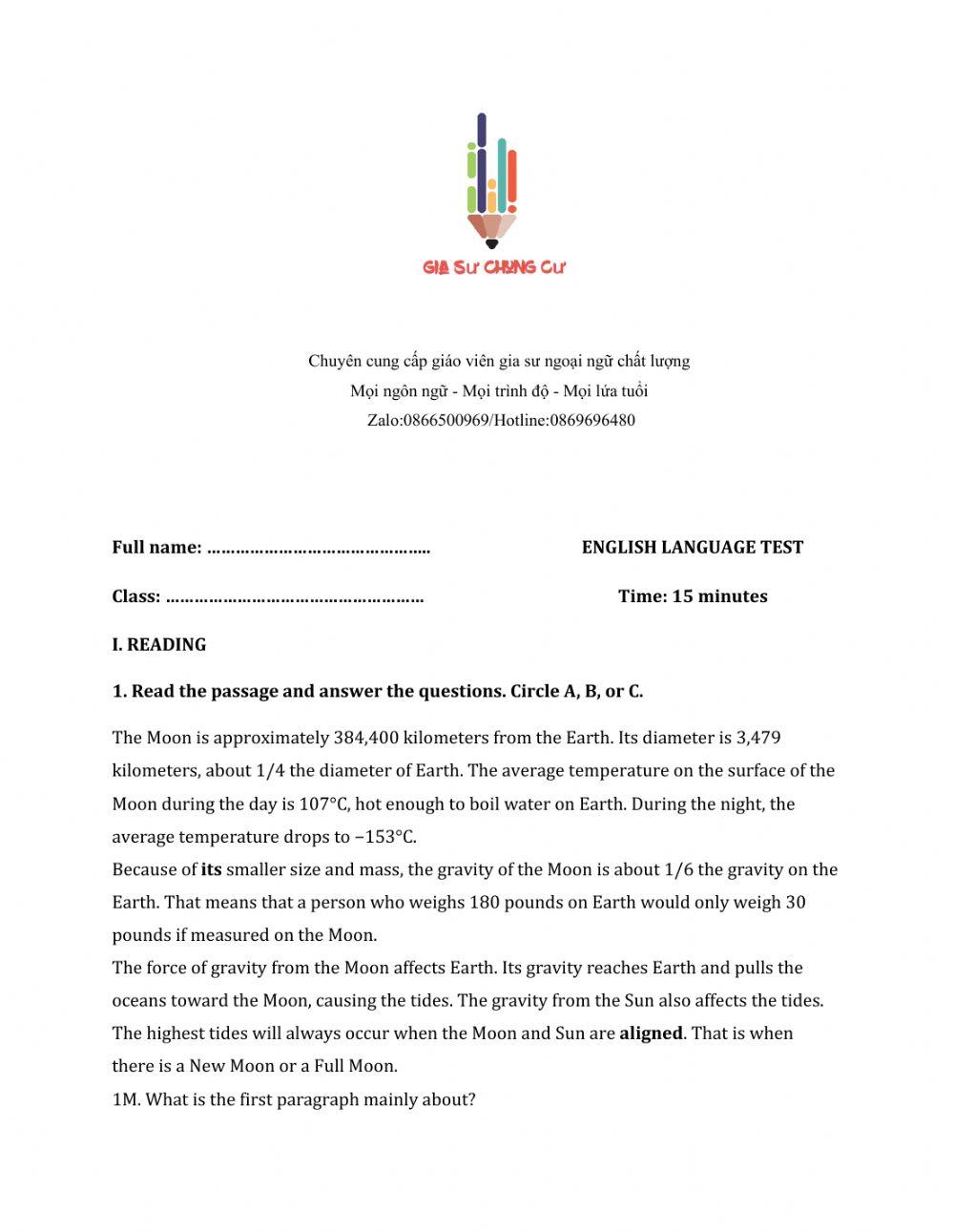 Lớp 8 - Unit 12 LIFE ON OTHER PLANETS-READING