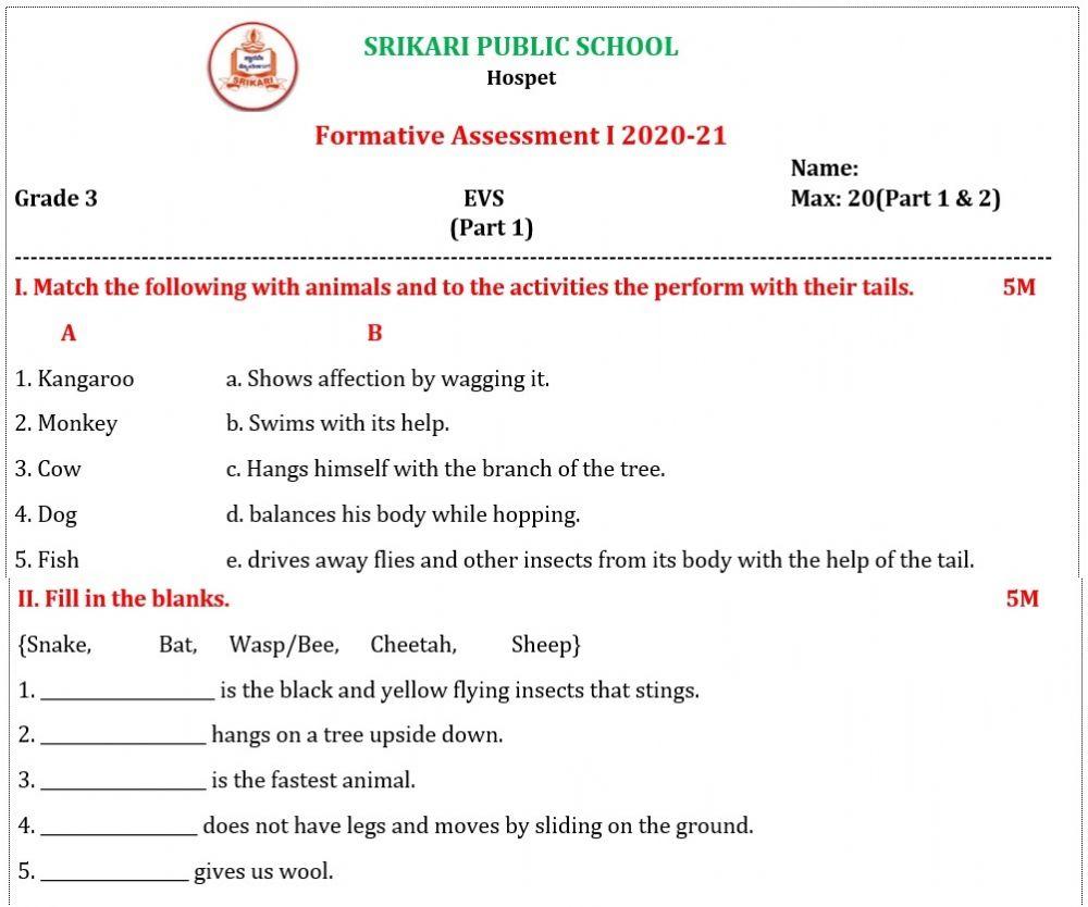 Srikari Public School III std EVS FA 1 Part 1