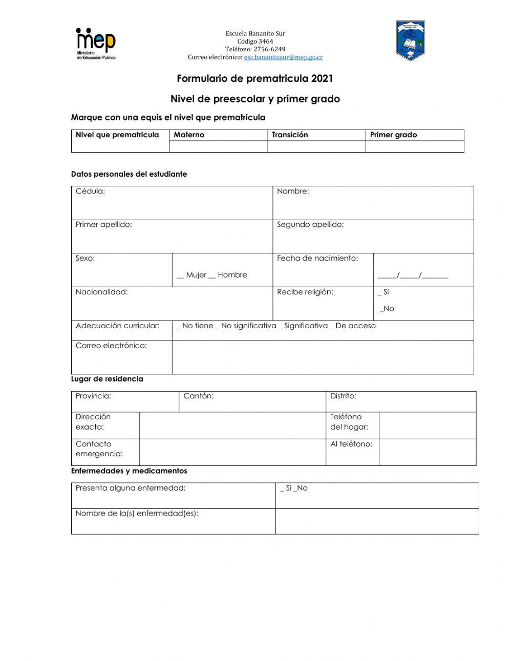 Formulario pre matricula