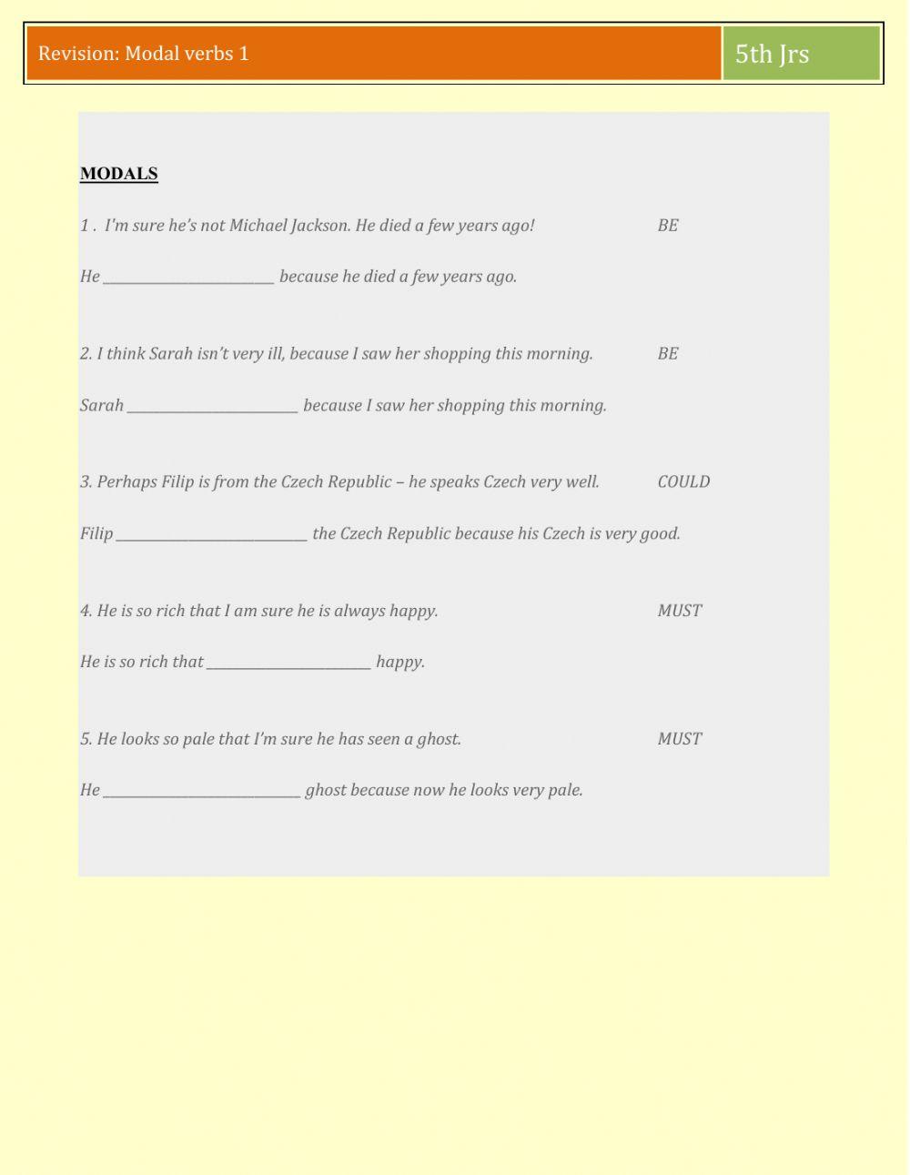 Modals online worksheet for 5 | Live Worksheets