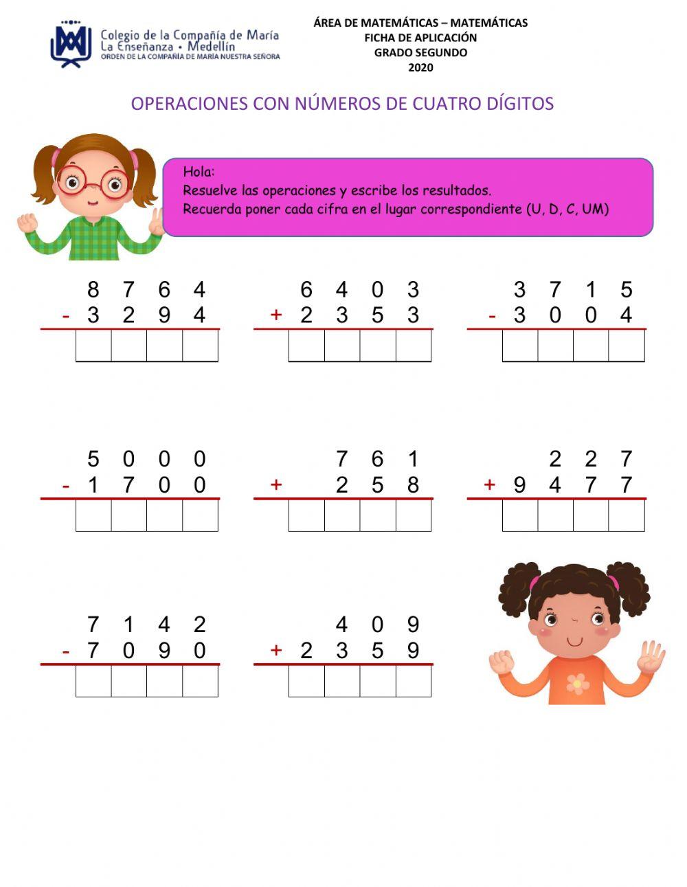 Operaciones con números de cuatro dígitos