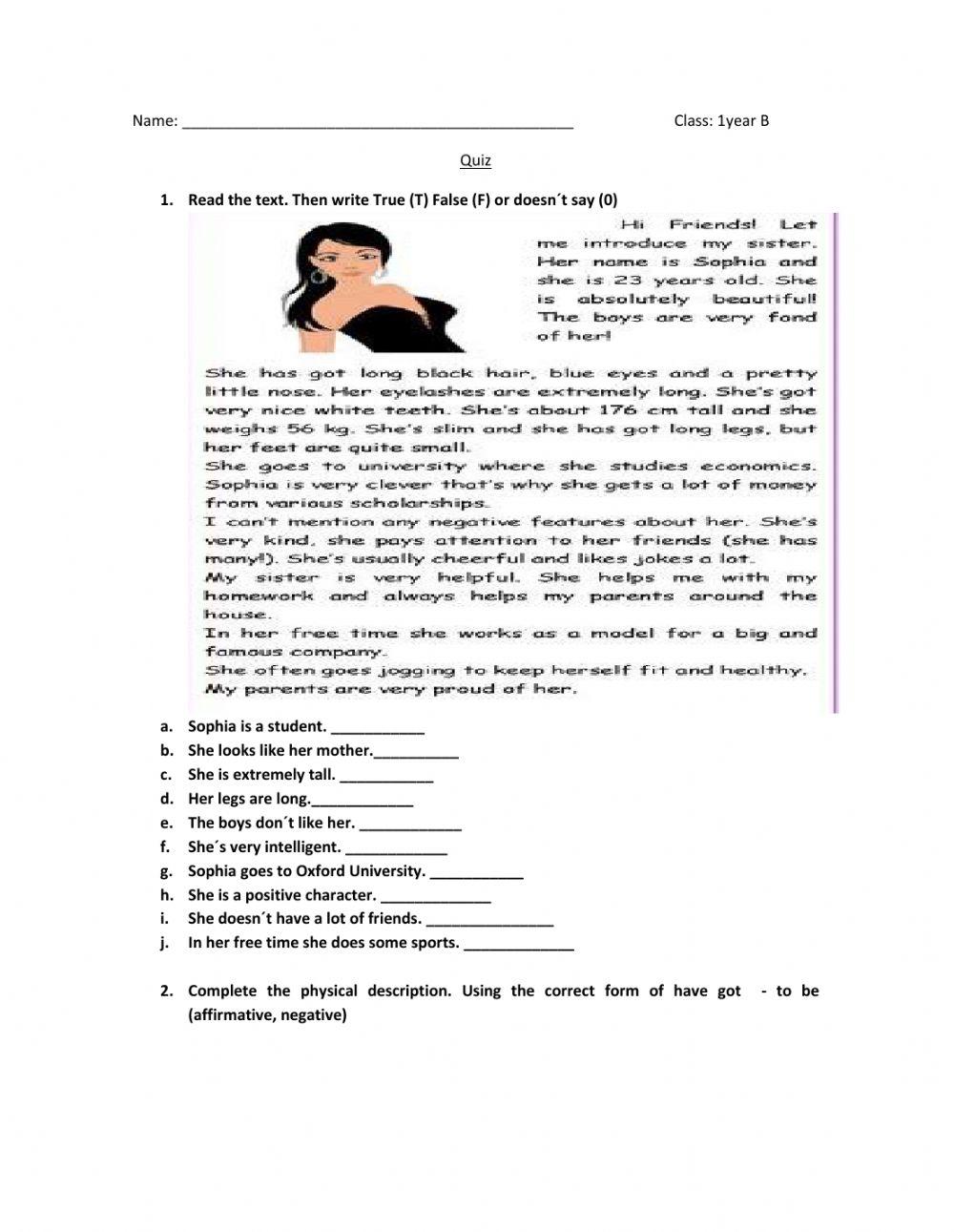 Have got - physical - personality description