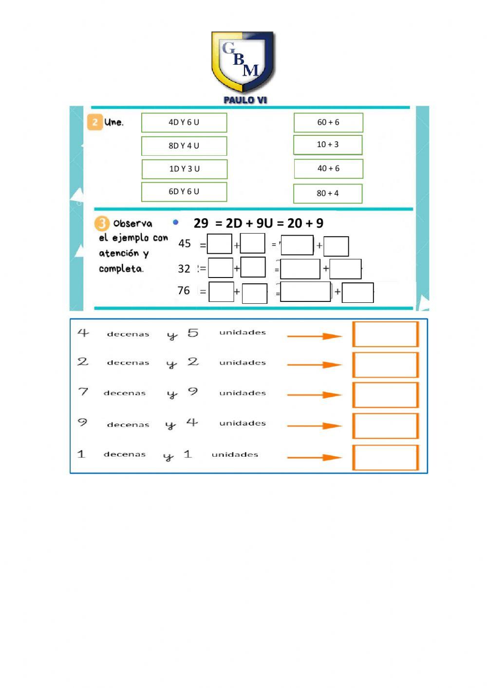 Composición y descomposición en unidad y decena