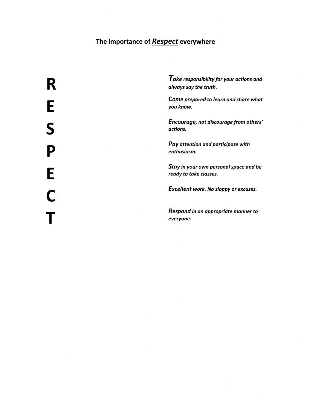 live worksheet respect