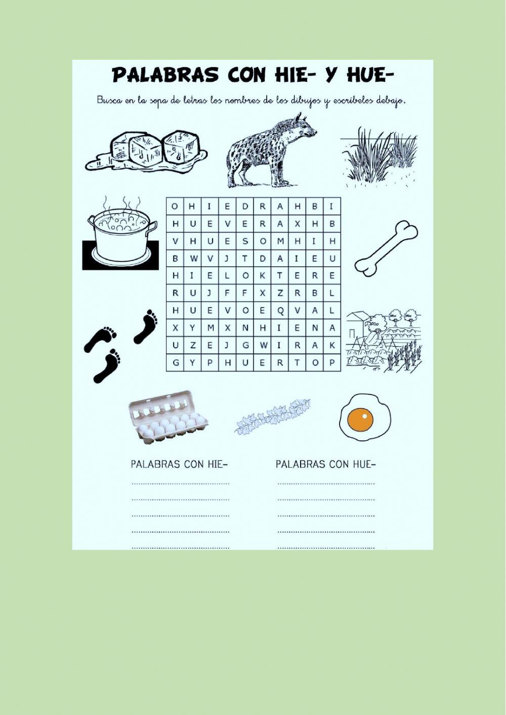 Palabras con HIE- y HUE-