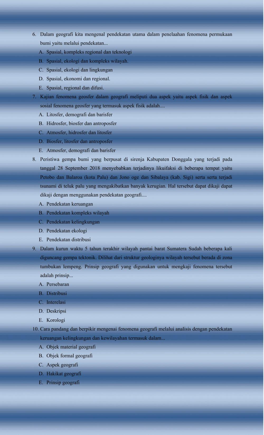 Ulangan Harian 1 Geografi X iis