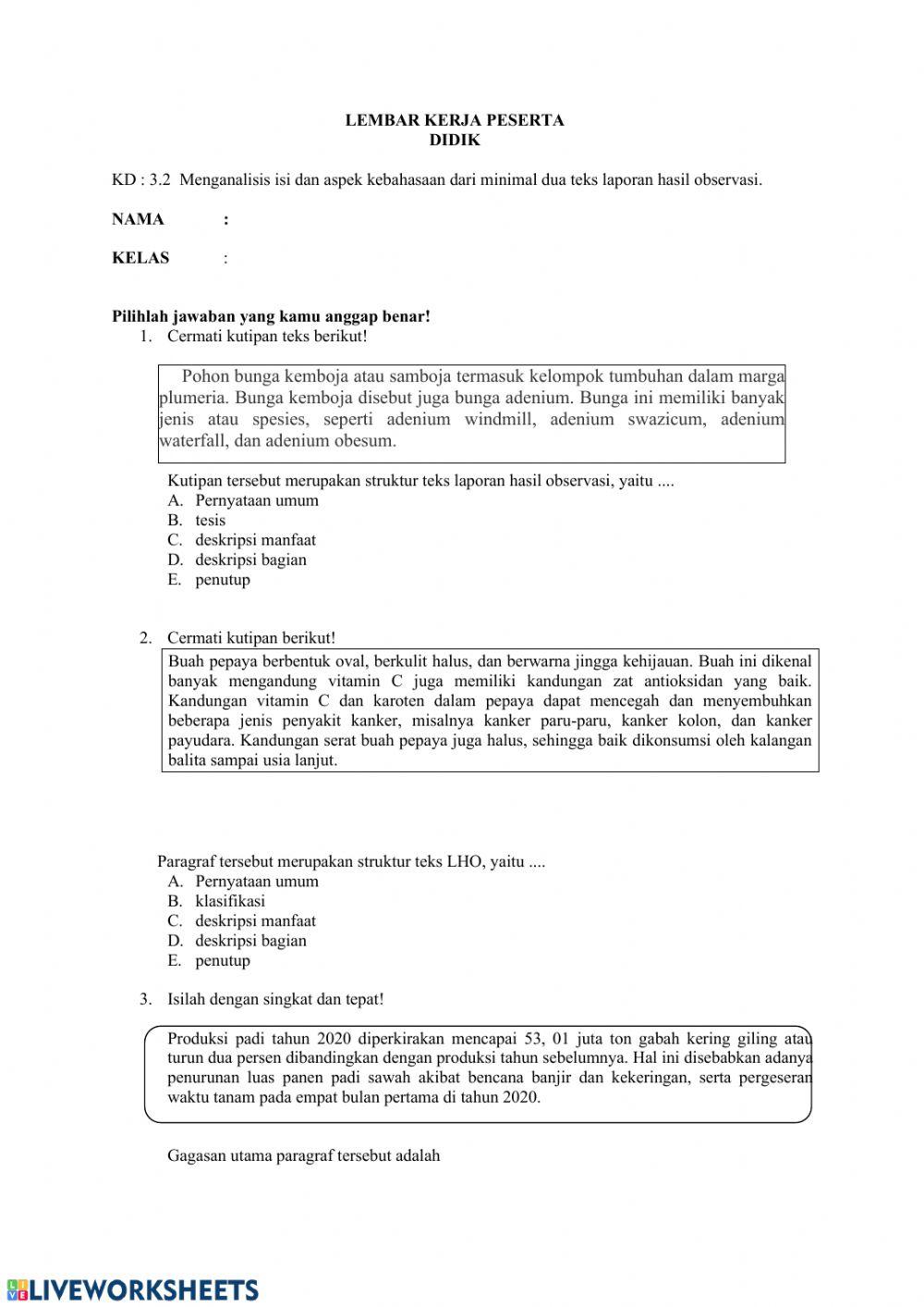 Struktur dan Kebahasaan Teks LHO