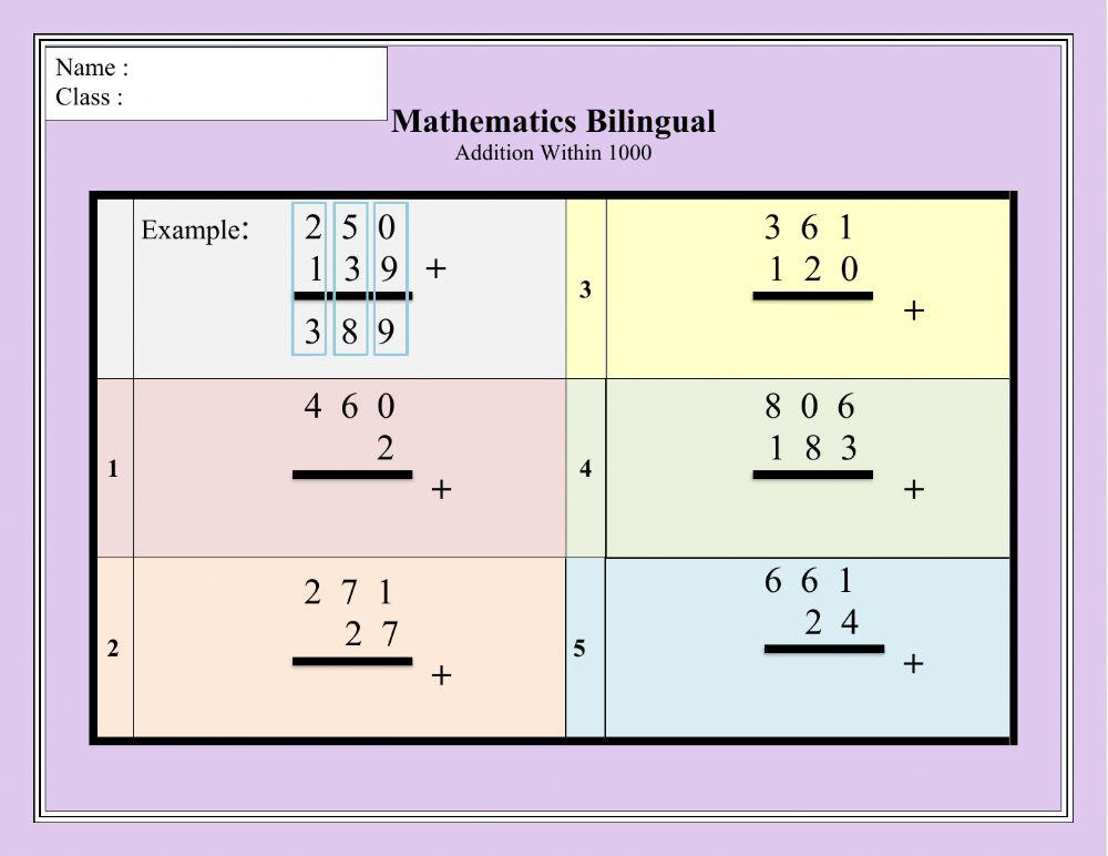 Mathematics Bilingual (Addition within 1000)