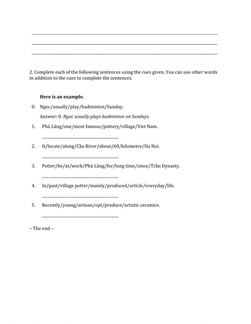 Lớp 9 - Unit 1 LOCAL ENVIRONMENT-WRITING -