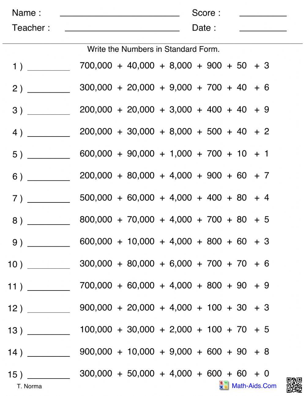 Standard form numbers up to hundred thousands 5962052