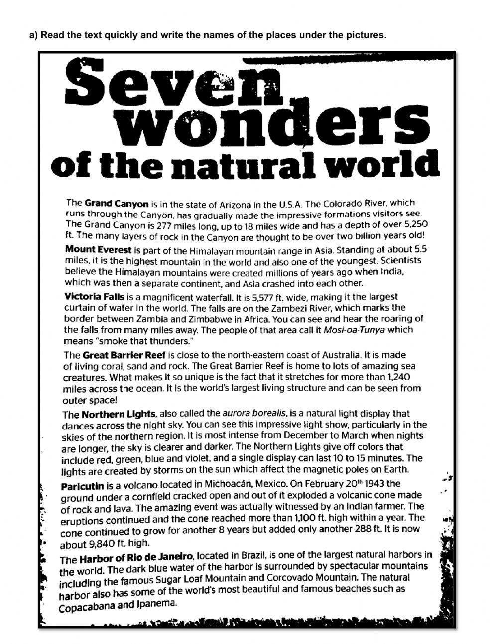 Seven Wonders of the natural world
