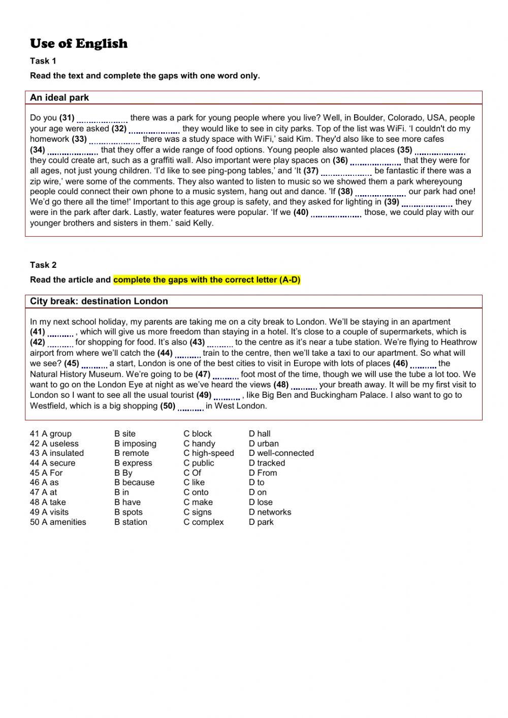 FCE Use of English Test - Unit 4