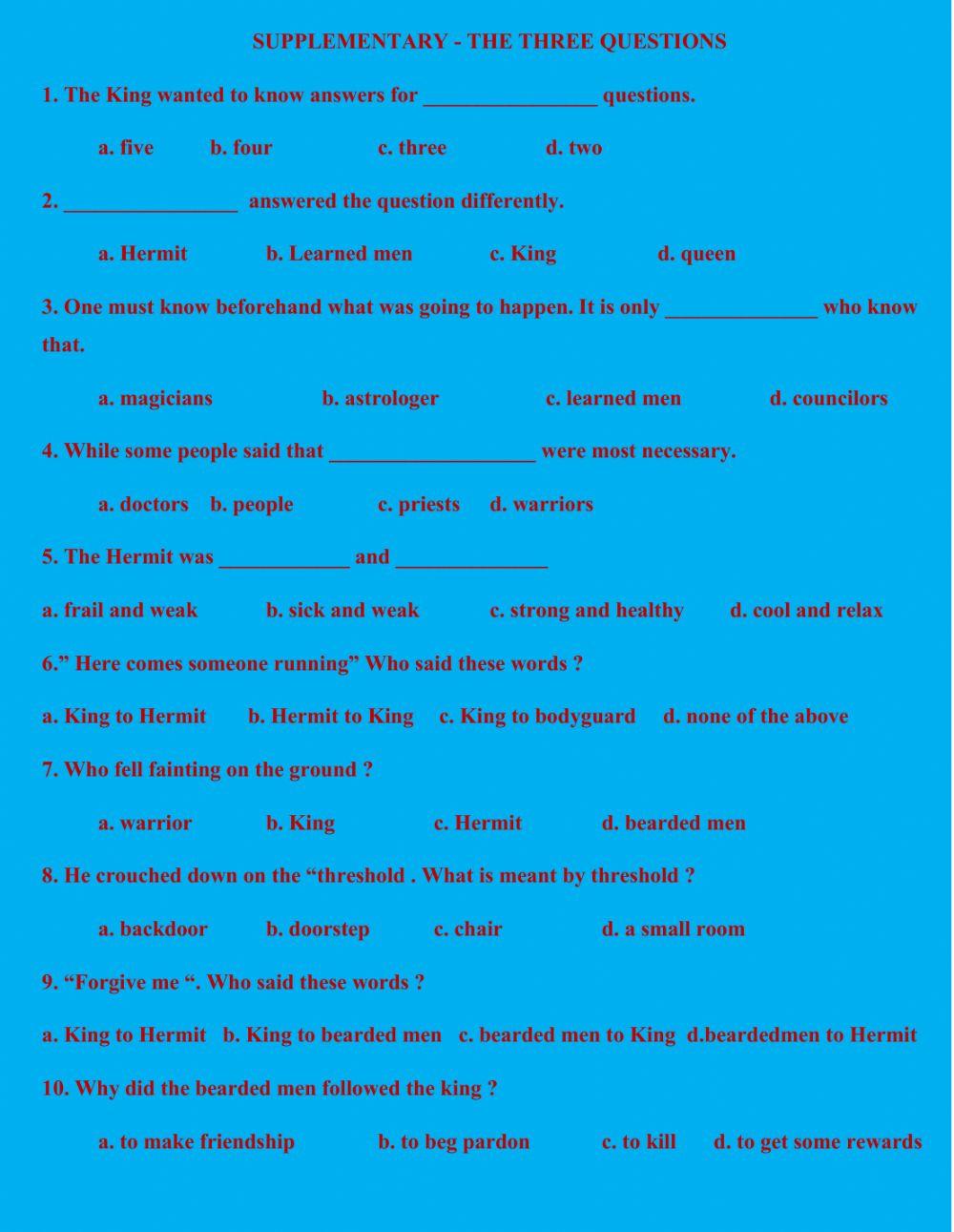 Supplementary : The three questions