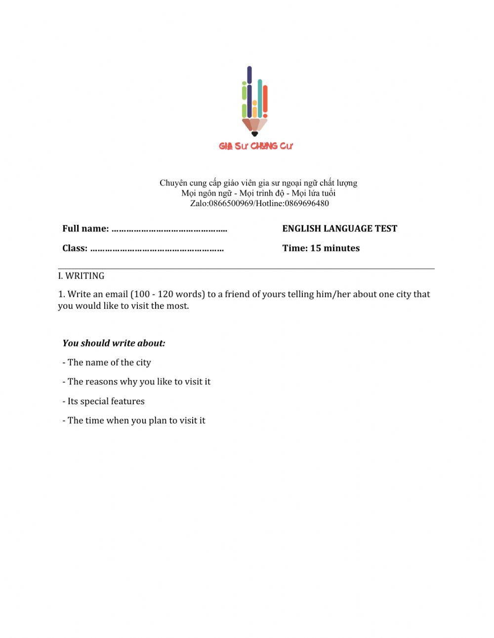 Lớp 9 - Unit 2 CITY LIFE-WRITING -