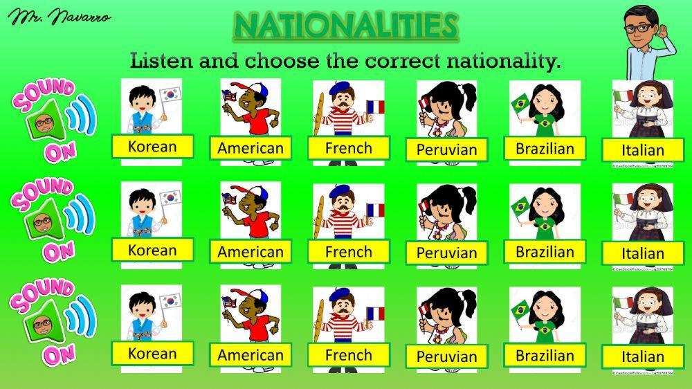 Nationalities 1 (Listen and Choose)