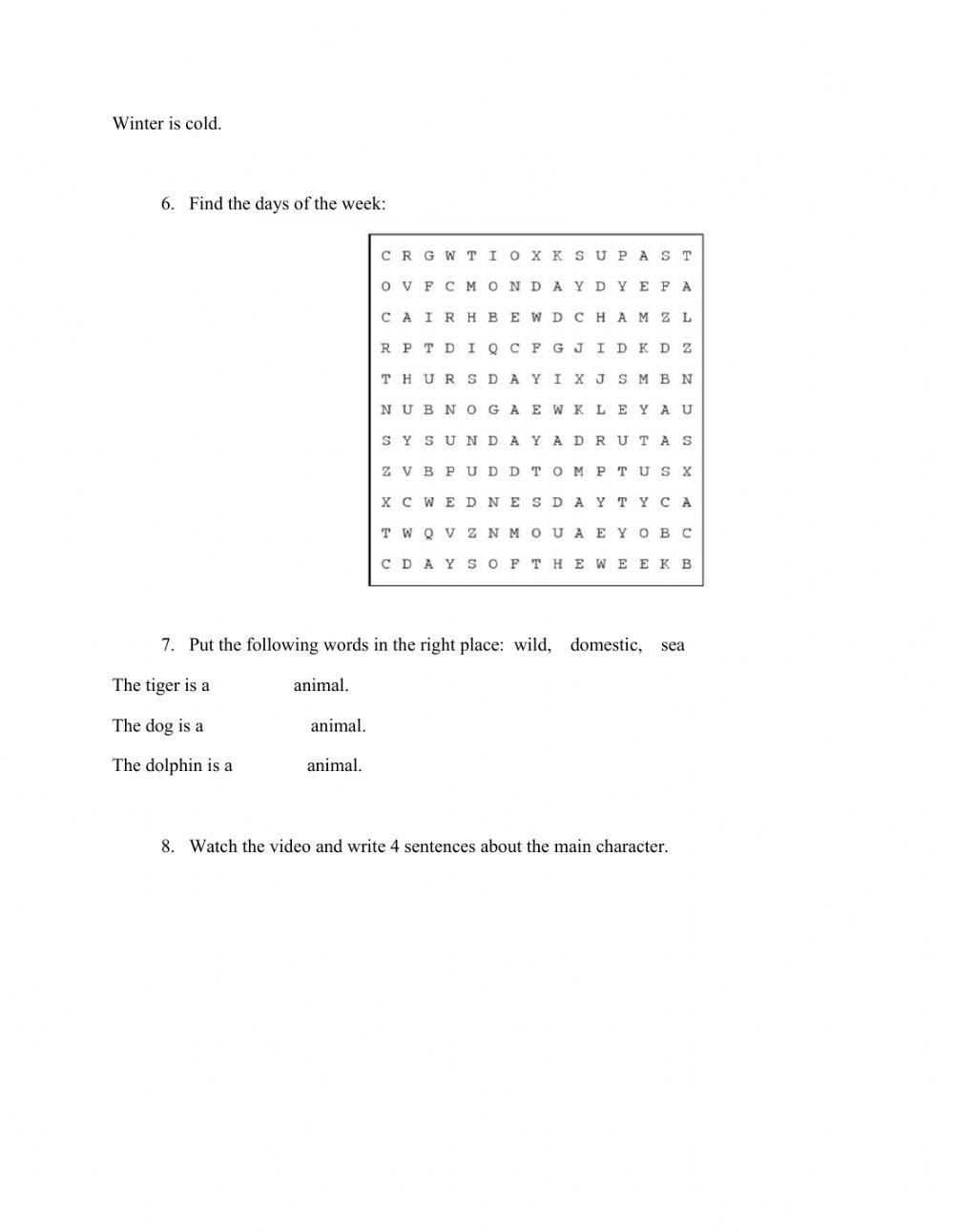 Pets and days of the week