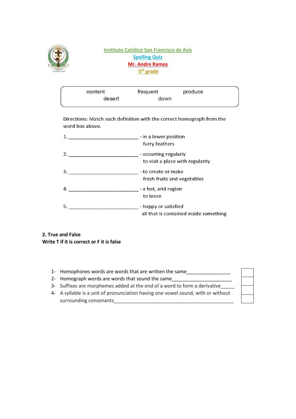 Phonics Spelling Quiz