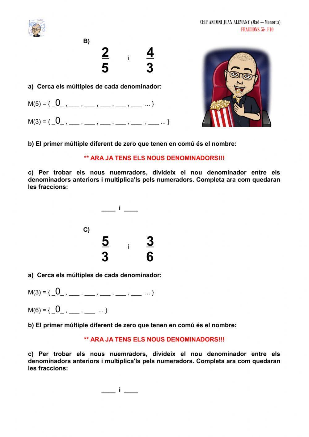 Reduir fraccions a comú denominador