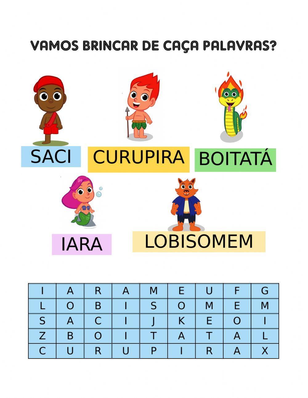 Personagens do Folclore Brasileiro - Caça Palavras - Atividade