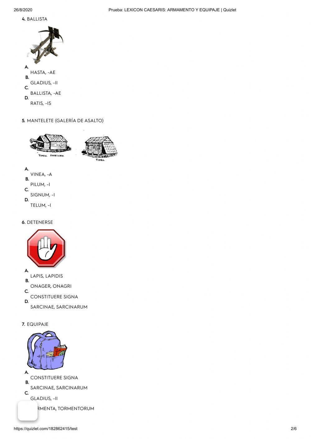 Lexicon caesaris: armamento y equipaje