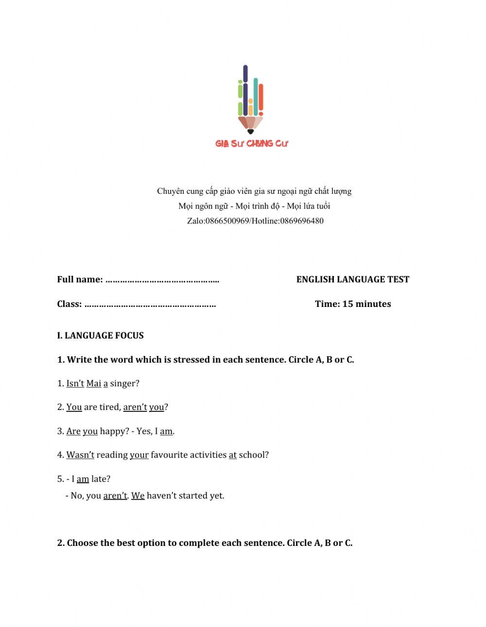 Lớp 9 - Unit 3 TEEN STRESS AND PRESSURE-LANGUAGE FOCUS