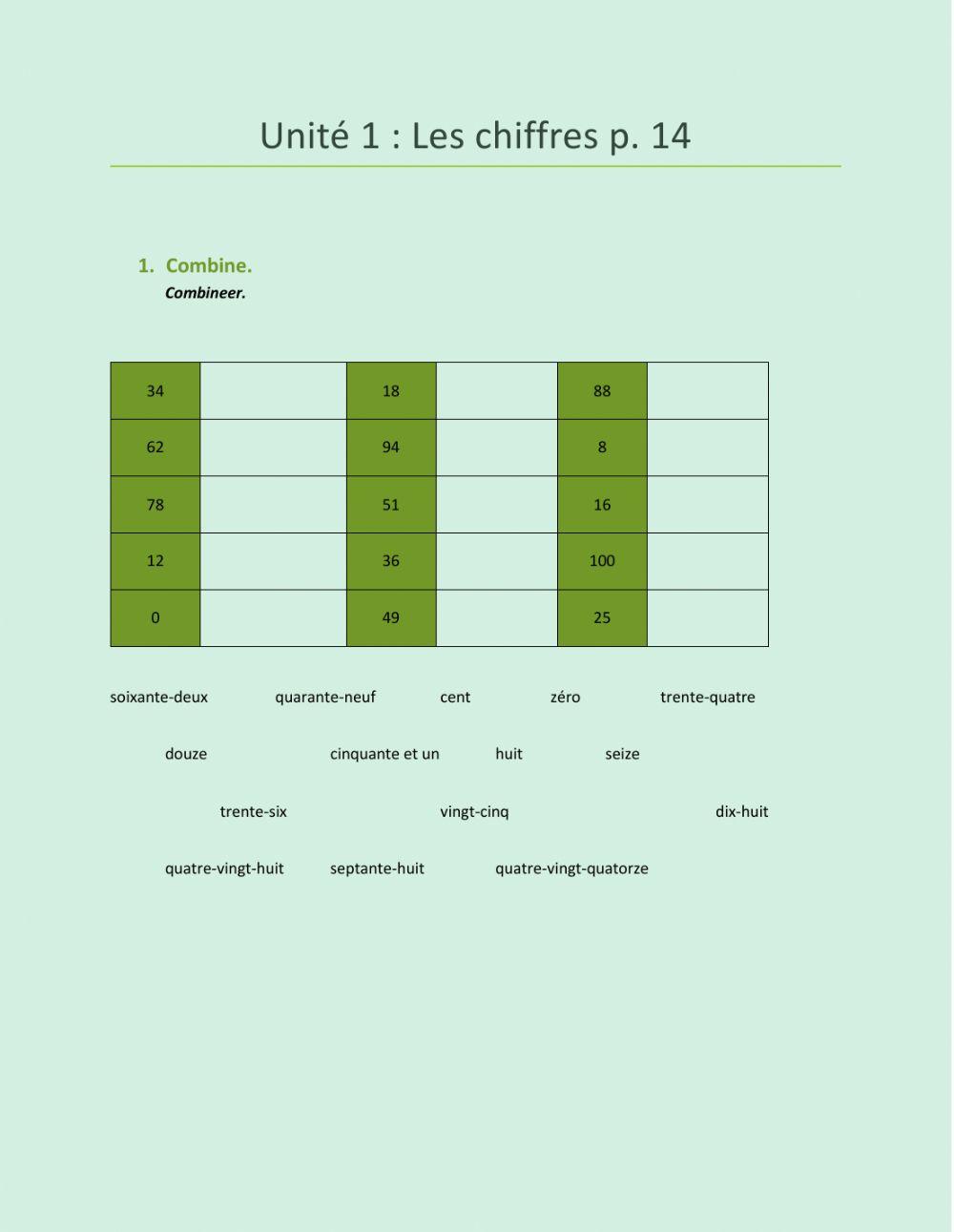 HUISWERK 2: chiffres p.14