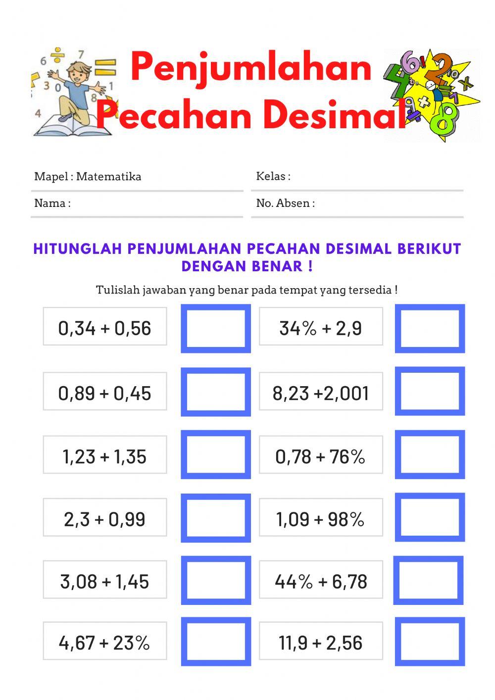 Penjumlahan pecahan desimal